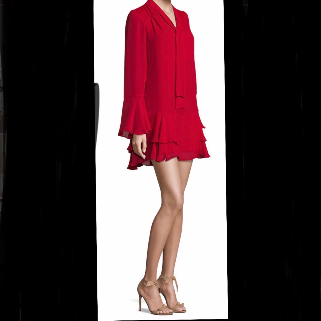 Parker Tie Front Flare Sleeve Dress - Red
